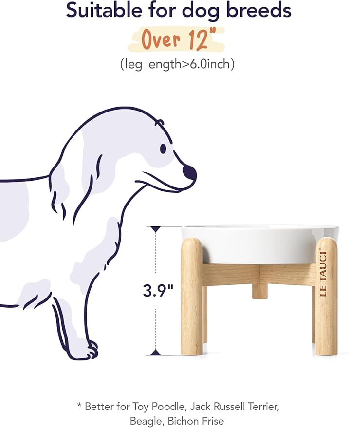 LE TAUCI Ceramic Slow Feeder Dog Bowls Small Breed, 0.6 Cups Elevated Dog Bowl for Fast Eaters, Puzzle Bowl for Small Dogs and Cats,Angle White