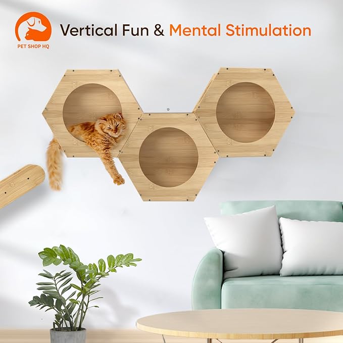 Wall-Mounted Cat Furniture for Climbing - Indoor Wooden Floating Shelves, Perches, Hammock, Bed, Bridges, and Walkways - Different Models Available