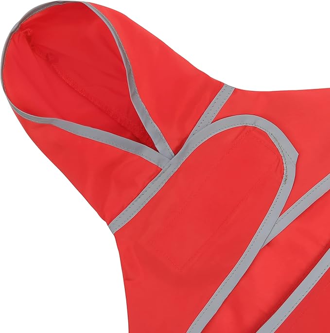 Dog Rain Coat for Large Dogs Waterproof Hooded Rain Jacket with Reflective Strips Leash Hole & Poncho Adjustable Fit (Red,XL)
