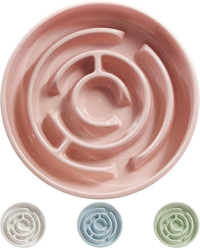 Ceramic Slow Feeder Dog Bowl,1.5 Cups Pet Slow Feeder for Small and Medium Breed,Puzzle Dog Food Dish,Anti-Gulping,Stop Bloat,Preventing Choking(Pink)