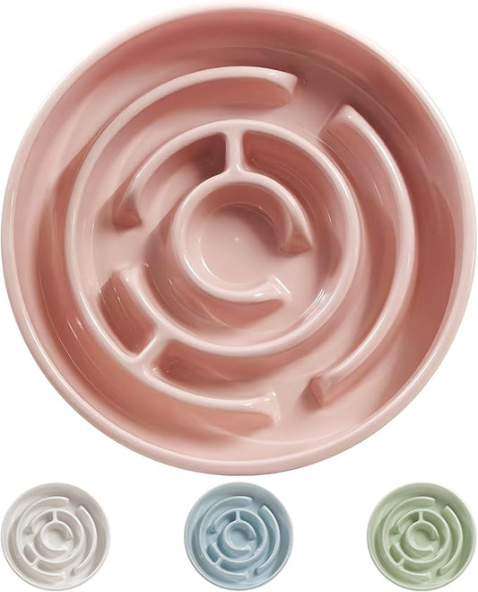 Ceramic Slow Feeder Dog Bowl,1.5 Cups Pet Slow Feeder for Small and Medium Breed,Puzzle Dog Food Dish,Anti-Gulping,Stop Bloat,Preventing Choking(Pink)