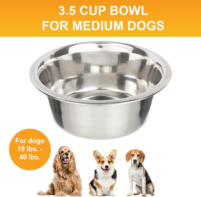 Neater Pet Brands 3.5 Cup (28 oz.) Stainless Steel Dog Bowls, Set of 2 Neater Feeder Replacement Bowls (Medium Deluxe Model), Dog Food Bowl & Water Bowl, Dishwasher Safe Metal Dish for Medium Dogs