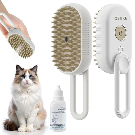 Cat Steam Brush, 3 in 1 Pet Steam Cats Brushes Rechargeable Anti-Static Grooming Brushe, Vibration Massage Cleaning Shedding & Combing Multifunctional Hair Removal Comb for Cats Dog (White)