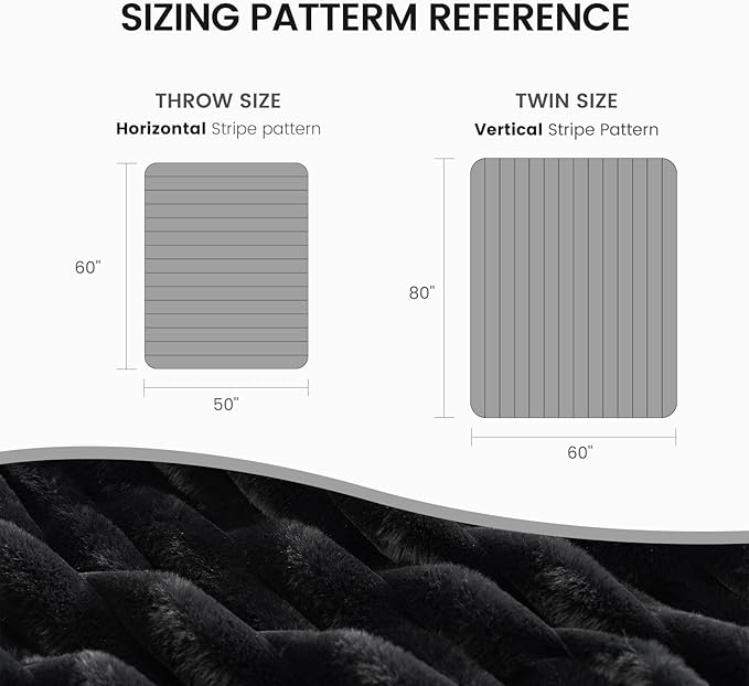 Cozy Bliss Faux Fur Throw Blanket for Couch, Cozy Warm Plush Striped Blanket for Sofa Bedroom Living Room, 108 * 90 Inches Black