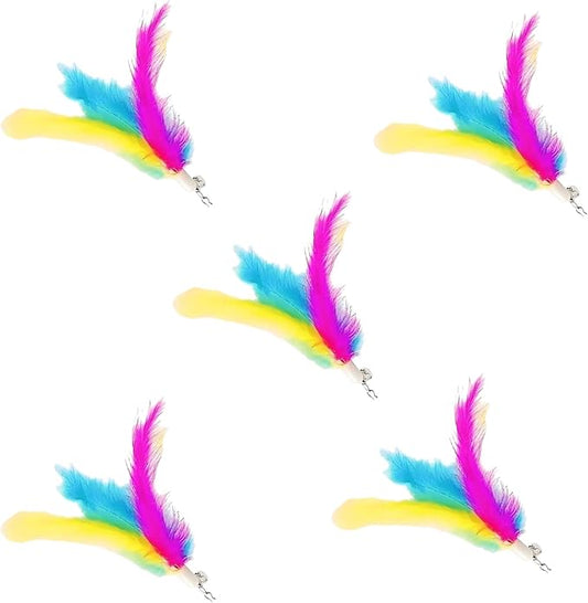 5-Piece Cat Feather Toy Refills - Replaceable Interactive Teaser Accessories for Cats, Kittens - Durable Feathers for Hunting Play