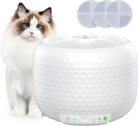 Small Cat Water Fountain with Ultra Quiet Pump, 1.8L/61oz Cute Cat Water Dispenser, BPA-Free, Detachable Design & Easy Cleaning, Includes 3 Replacement Filters (White, ABS)