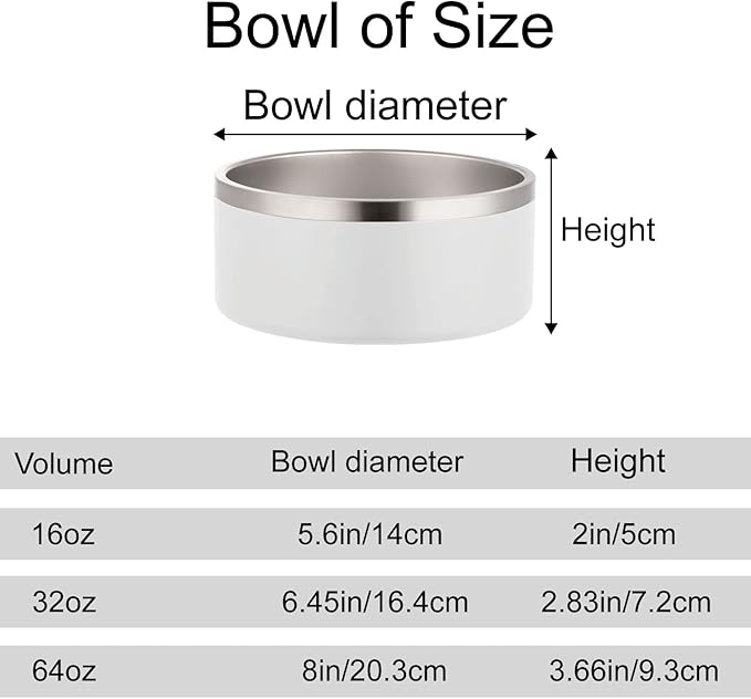 Custom Personalized Dog & Cat Bowls - Stainless Steel Non-Slip Water & Food Dishes - Easy to Clean, Dishwasher Safe - Small, Medium, Large Sizes (White)