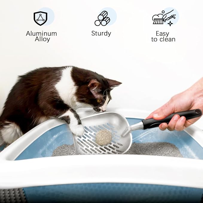 Cat Litter Scoop,Mesh Shovel,Stainless Steel Metal Scoop,Poop Sifting,Mesh Shovel,Suitable for Cat Litter Box(Black)