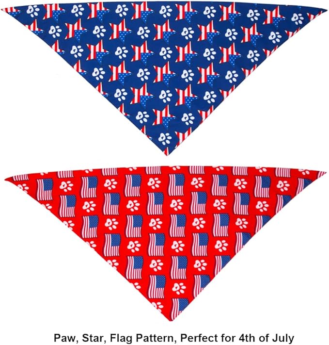 ADOGGYGO American Flag Dog Bandana, Multiple Sizes Offered, Reversible Red Blue Flag Star Scarf, Patriotic 4th of July Bandanas for Small Dogs (Small)