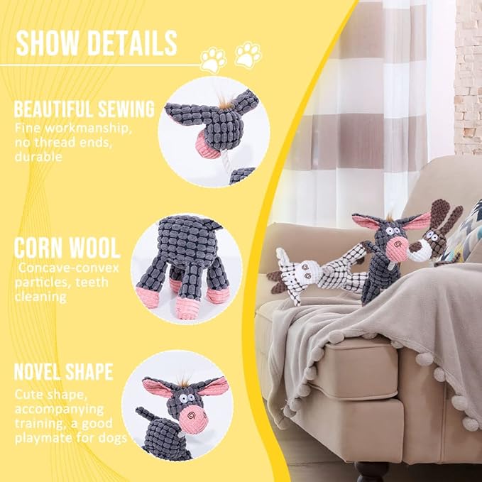 Soputry Plush Squeak Pet Toy, Interactive Stuffed Plush Chew Toy with Squeaky Sound for Small, Medium, Large Dogs - Cow