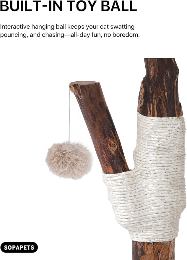 Aesthetic Cat Tree Tower for Large Cats, Large Cat Tree for Maine Coon Indoor Cats with Faux Fox Fur, Solid Wood Sisal Scratching Post, Perches, Platform & Toy Ball