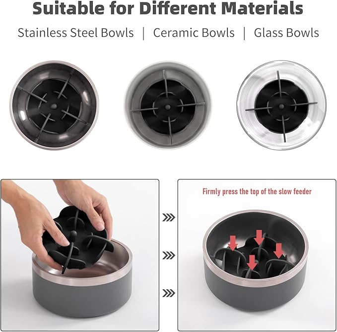 Jaoul Slow Feeder Dog Bowls Insert for Large Breed, 7 Inch Cuttable Slow Feeder Insert with 32 Octopus Suction Cups for Medium Large Size Dog Food Bowl (X-Large, Black)