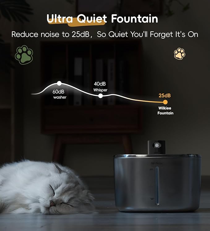 Cat Water Fountain Stainless Steel, 138fl.oz / 4.1L Wireless Cat Fountain, Pet Water Fountain Cordless for Cats & Dogs Indoor