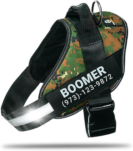 Personalized No-Pull Dog Harness with Name Patch, Adjustable, Reflective, Padded, Heavy Duty Pet Vest to Prevent Tugging, Pulling, or Choking, Training and Walking, Military Green, S