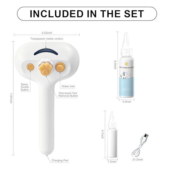 Steam Brush for Dog & Cat – 3-in-1 Pet Spray Hair Removal Comb – Pet Grooming & Shedding Steam – Includes Waterless Shampoo – Water Brush for Long & Short Haired Pets – Defur Spritz Comb