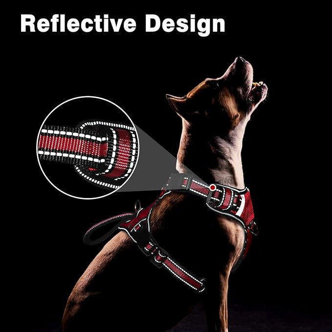 WINSEE Service Dog Vest No Pull Dog Harness with 7 Dog Patches, Reflective Pet Harness with Durable Soft Padded Handle for Training Small, Medium, Large, and Extra-Large Dogs (Small, Red)