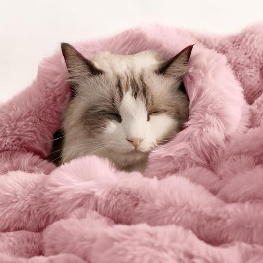 Dog Blanket Ultra Soft Fuzzy Faux Fur Cat Blankets for Indoor Cats Washable Reversible Pet Throw Protector for Couch Furniture 21"X 18" Pink