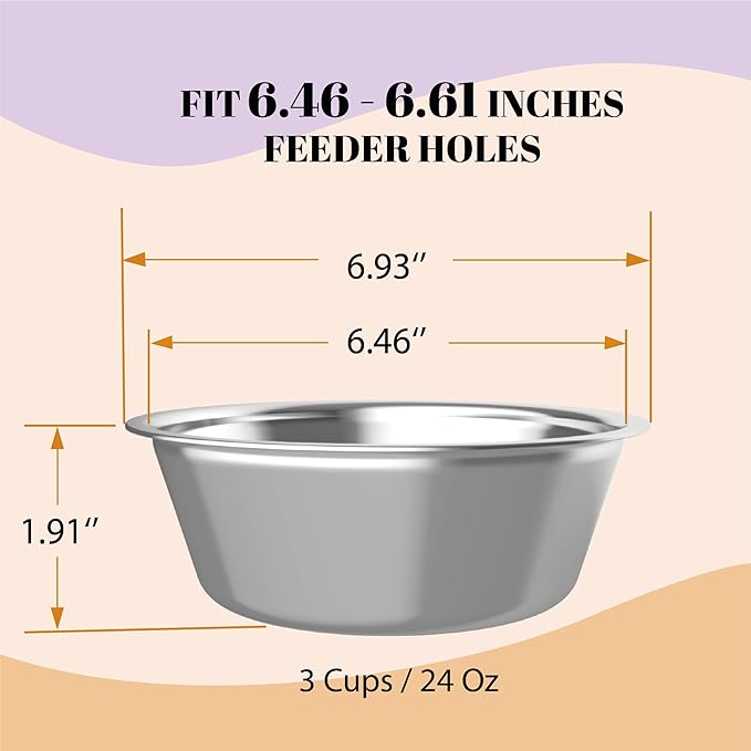 AVERYDAY 24oz Stainless Steel Dog Bowls Set, 2 Pack for Replacement Dogs Bowl Stand, 3 Cups Metal Dog Bowls, 6 Inch Small Medium Dogs Water Bowl for Raised Feeder with Opening 6.46-6.61"