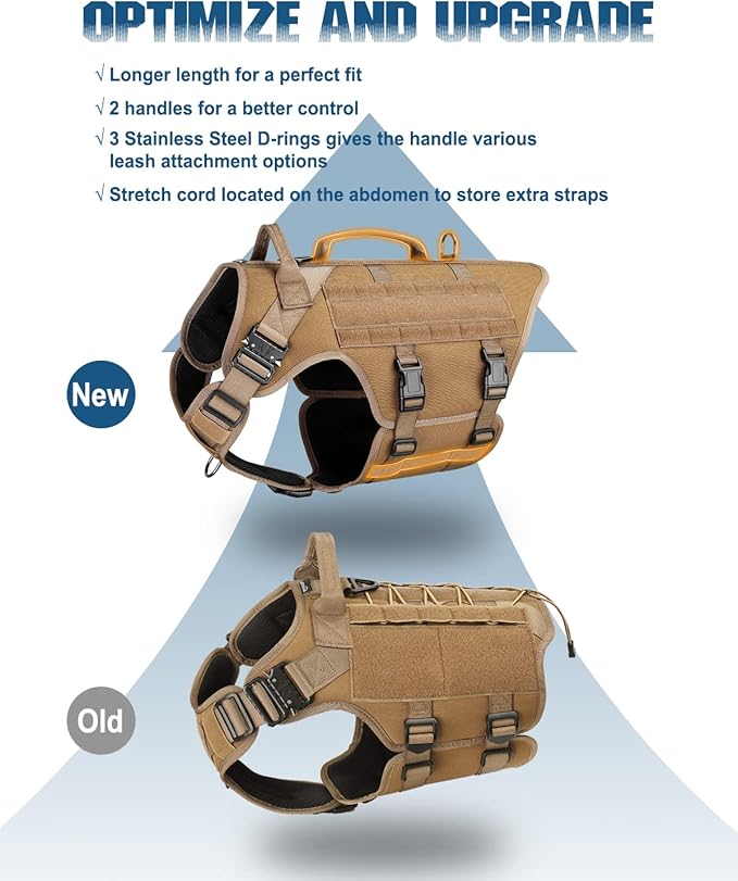 Tactical Dog Harness - PETNANNY Service Dog Vest for Large Dogs Fully Body Coverage in Training Dog Harness with 2 Reflective Dog Patches, Handle, Hook and Loop Panels, Dog MOLLE Vest (Khaki, M)