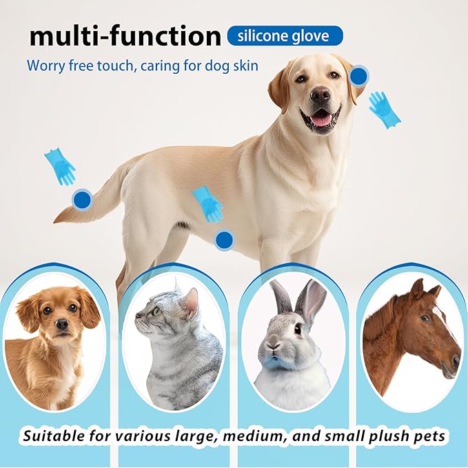 Dog Washing Gloves -Dog Bath Brush - Dog Bath Gloves - Dog Shampoo Brush - Pet Grooming Gloves -Cat Grooming Supplies_ Dog Bath Supplies(1 Pair Blue