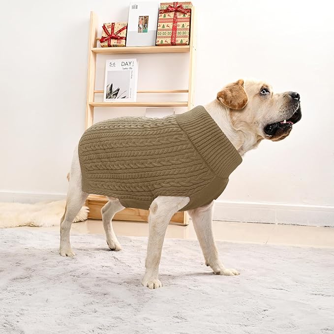 2 Pack Dog Sweaters for Big Dogs Turtleneck Pullover Cable Knit Large Size Stretch Clothes Pitbull Labrador Bulldog Doberman Boy Girl Pets Winter Clothes (XL, Red & Brown)