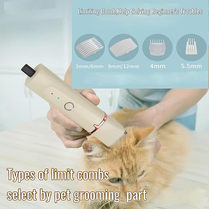 4 in 1 Pet Dog Cat Grooming Kit Dog Cat Nail Ear Paw Clipper Trimmer Pet Hair Grooming Clipper-Low Noise Rechargeable - Cordless Quiet Nail Grinder Trimming Hair Around Eyes and Ears (Beige)