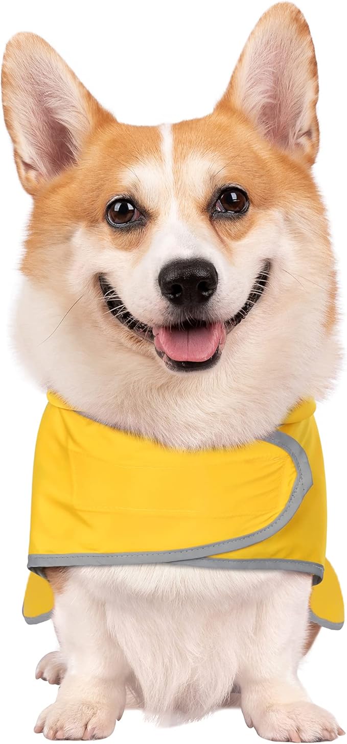 Dog Raincoat for Medium Dogs Puppies Waterproof Hooded Rain Jacket with Reflective Strips Leash Hole & Poncho Adjustable Fit (Yellow,M)