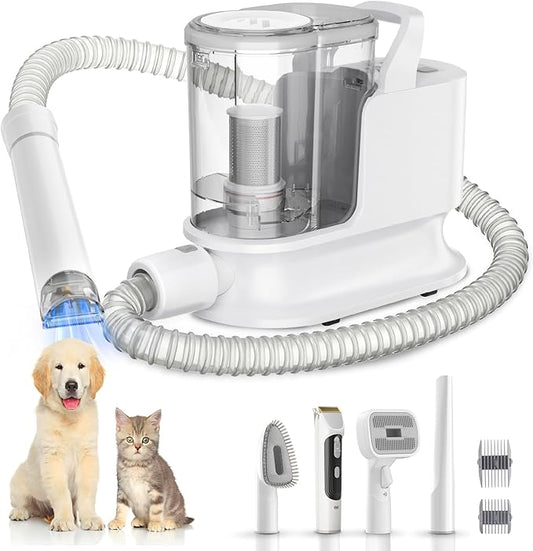 Dog Grooming Kit & Dog Grooming Vacuum, 12Kpa Suction Pet Vacuum Grooming Kit with Low Noise, 3 Suction Mode, 2L Capacity, 5 Pet Grooming Tools for Shedding Cat Hair, Home Cleaning