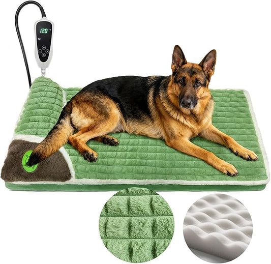 Large Heated Dog Bed 40x27x2 in,Equipped with MET/UL Dual Certified Heating Pad and Intelligent Controller,Thickened Memory Sponge+100% Plush Heated Pet Bed,Indoor Puppy Bed with Side Pillows