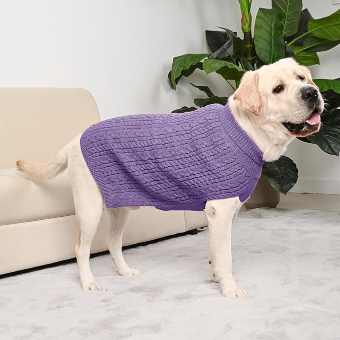 2 Pack Dog Sweaters for Big Dogs Turtleneck Pullover Cable Knit Large Size Stretch Clothes Pitbull Labrador Bulldog Doberman Boy Girl Pets Winter Clothes (XL, Pink & Purple)