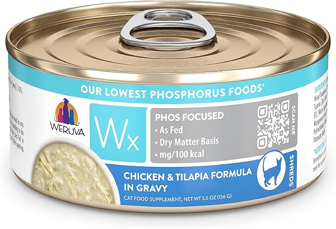 Weruva Wx Phos Focused Chicken and Tilapia Formula in Gravy 5.5oz Can, Pack of 8