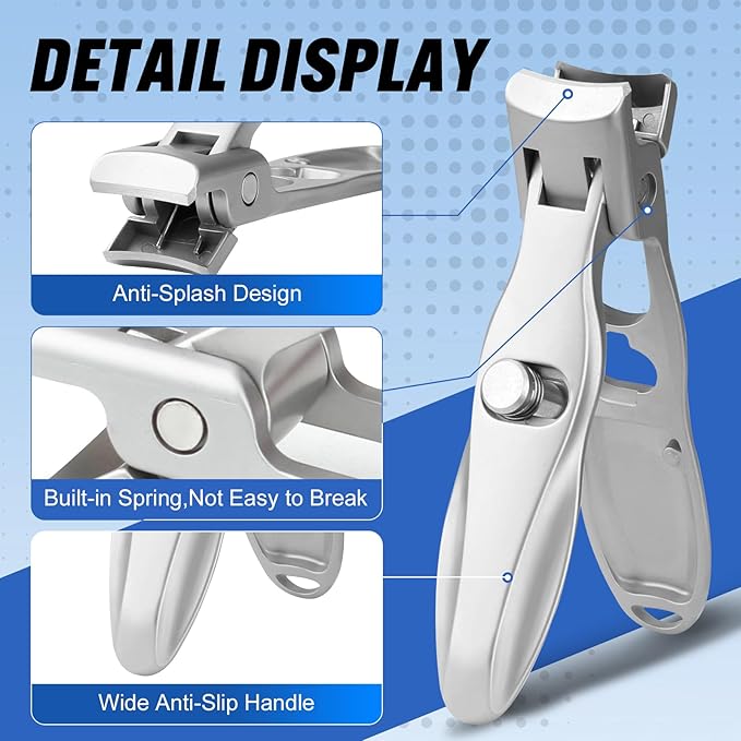 German Nail Clippers, Premium Stainless Steel Wide Jaw Anti Splash Design,Ultra Sharp Heavy Duty Clippers with Ergonomic Lever,Perfect for Men,Women, and Seniors(Silvery)