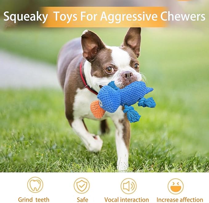 Upgraded Indestructible Dog Toys, Double Reinforced Fabric and Wrinkled Paper Plush Toys for Small, Medium and Large Dogs, Durable Dog Squeaky Toys, Teething Puppy Chew Toys (Blue)