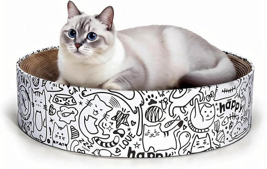 Cardboard Round Cat Scratcher Bed for Indoor Cats Large Cat Scratch Pad Bowl Corrugated Lounge for Large Cat(White-Circle)