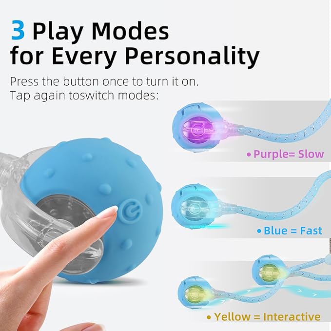 2Pack Interactive Cat Toys Ball for Indoor Cats with Elastic Mesh Net Tails – 3 Working Modes for Agile Movement, Motion Activated, USB-C Rechargeable, Ideal for Indoor Cats (Blue)