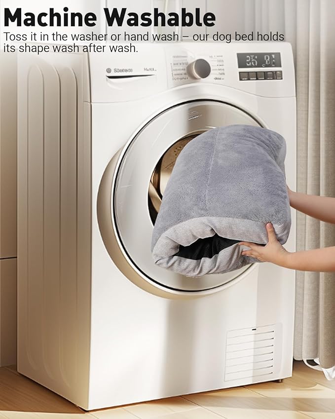 Washable Dog Bed for Small Dogs, Crate Bed Plush Pet Kennel Pad with Non-Slip Bottom, Pet Sleeping Mat, 23x17 Inch, Light Gray