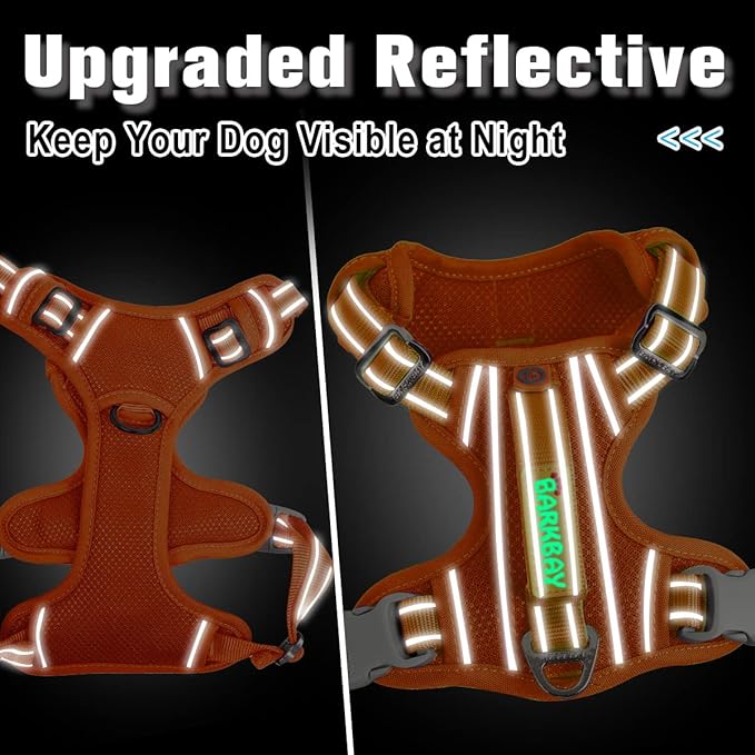 BARKBAY Dog Harness No Pull with ID Tag Pocket - Heavy Duty, Reflective, Easy Control for Large Dogs(Orange,XL)