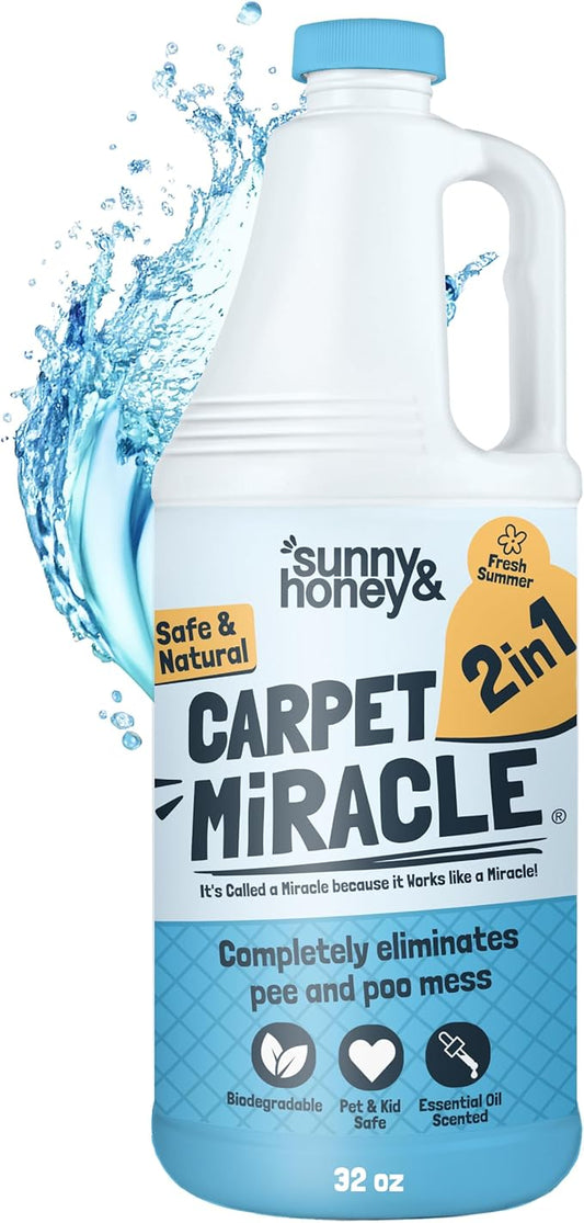 Sunny & Honey Carpet Cleaner Solution - 32 Fl Oz, Fresh Summer Scent - Rug Shampoo & Upholstery Cleaning Solution - Pet Odor Eliminator & Pet Stain Remover