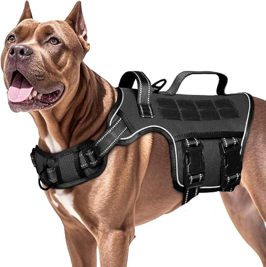 Dog Harness for Large Dogs Heavy Duty, No Pull Tactical Dog Harness with Molle System, Easy On and Off Service Dog Vest, Breathable Padded, Adjustable Reflective Pet Vest for Walking Hiking Training