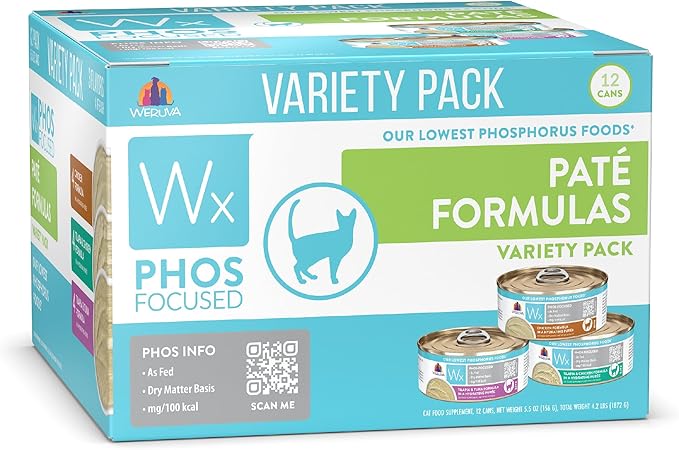 Weruva Wx Phos Focused Pate Formulas 5.5oz Can Variety Pack, Pack of 12