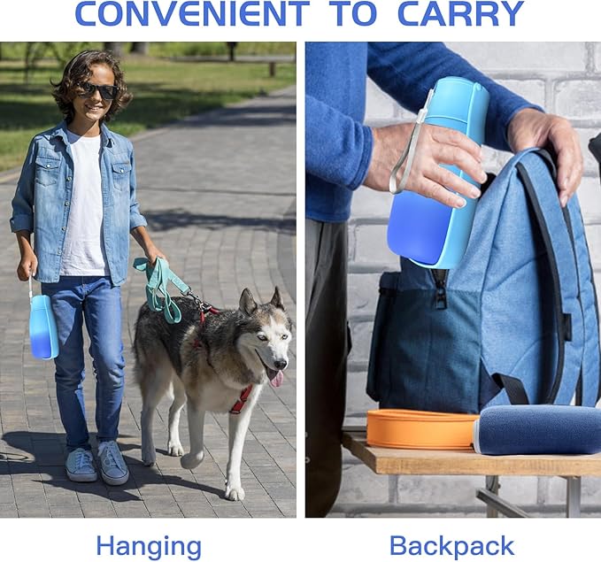 Dog Water Bottle Portable 19Oz - Food Grade Plastic & Leak Proof Puppy Travel Water Bowl Dispenser, Pet Accessories for Outdoor Walking Camping, Dogs Birthday Gifts (Blue)
