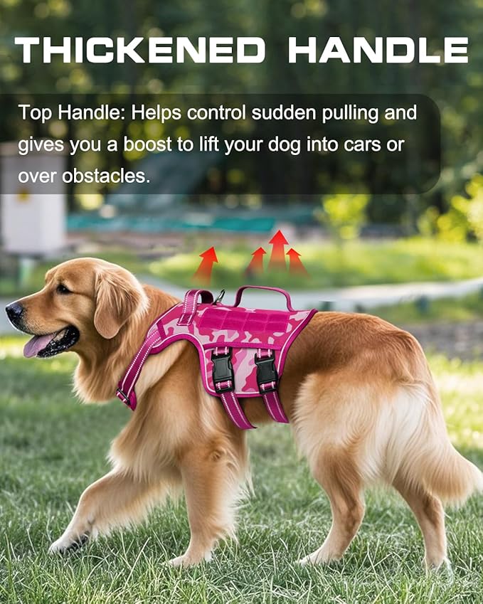 Small Dog Harness, Heavy Duty Tactical No Pull Dog Harness, No Choke, Easy On and Off Pet Vest with Molle System, Adjustable Reflective Dog Vest with Breathable Padded for Walking Hiking Training