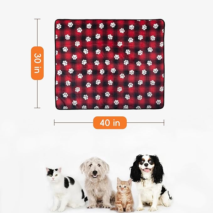 Waterproof Dog Blankets, 30"x40" Cat Blanket for Indoor Cats, Soft Fluffy Sofa Car Bed Protector, Reversible Sherpa Fleece Puppy Blanket for Small Medium Dogs Christmas Decor(Snow Red)