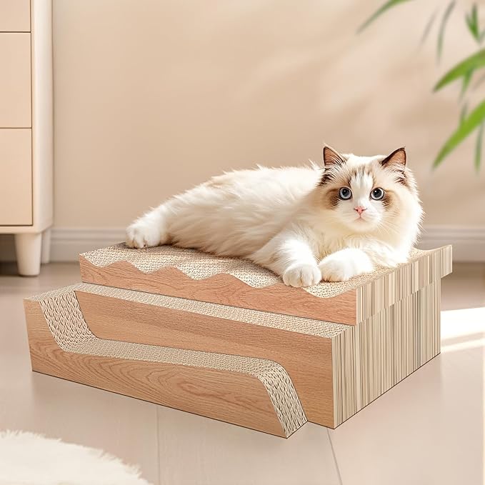 Cat Scratch Pad- 3 in 1 Corrugated Cardboard Cat Scratcher for Indoor Cats, Professional Cat Scratching Board for Adult Cats, Catify Cat Scratcher Pads with Catnip