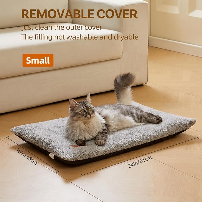 Self Warming Cat Bed Self Heating Pad 24 x 18 inch Thermal Pet mat for Indoor Outdoor Pets Double Filled Cat Mat with Washable Removable Cover Non-Slip Bottom (Light Gray)