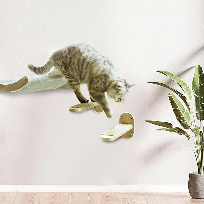 2-in-1 Cat Window Perch & Wall Shelves, Cozy Cat Window Hammock for Indoor Cats with 2 Pack of Sisal Window Shelf - Solid Wood Wall Mounted Furniture,for Sunbathing, Napping & Overlooking