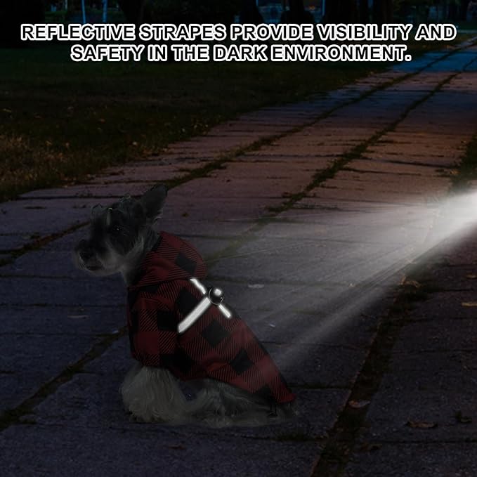 BEAUTYZOO Dog Raincoat Hooded with Harness Built-in for Small Medium Large Dogs Girls Boys, Dog Rain Jacket Slicker Poncho,Waterproof Dog Rain Coat Clothes for Winter Rainy Snowy Days, Buffalo Red, S