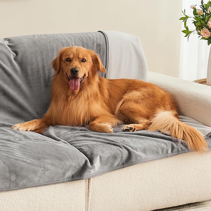 Waterproof Blanket 60"x80" for Adults, Reversible Waterproof Bed Cover for Dogs Cats Pets, Soft Leakproof Blanket for Bed Couch Sofa Furniture Protector, Grey/Light Grey