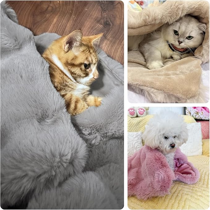 Dog Blanket Ultra Soft Fuzzy Faux Fur Cat Blankets for Indoor Cats Washable Reversible Pet Throw Protector for Couch Furniture 21"X 18" Pink
