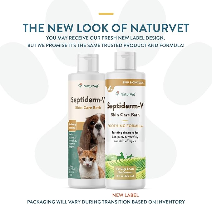 NaturVet Septiderm-V Skin Care Bath Wash for Dogs & Cats – Pet Health Supplement for Dermatitis, Dog Skin Allergies, Itching, Hot Spots – Pet Shampoo, Grooming Aid – 8 Oz.